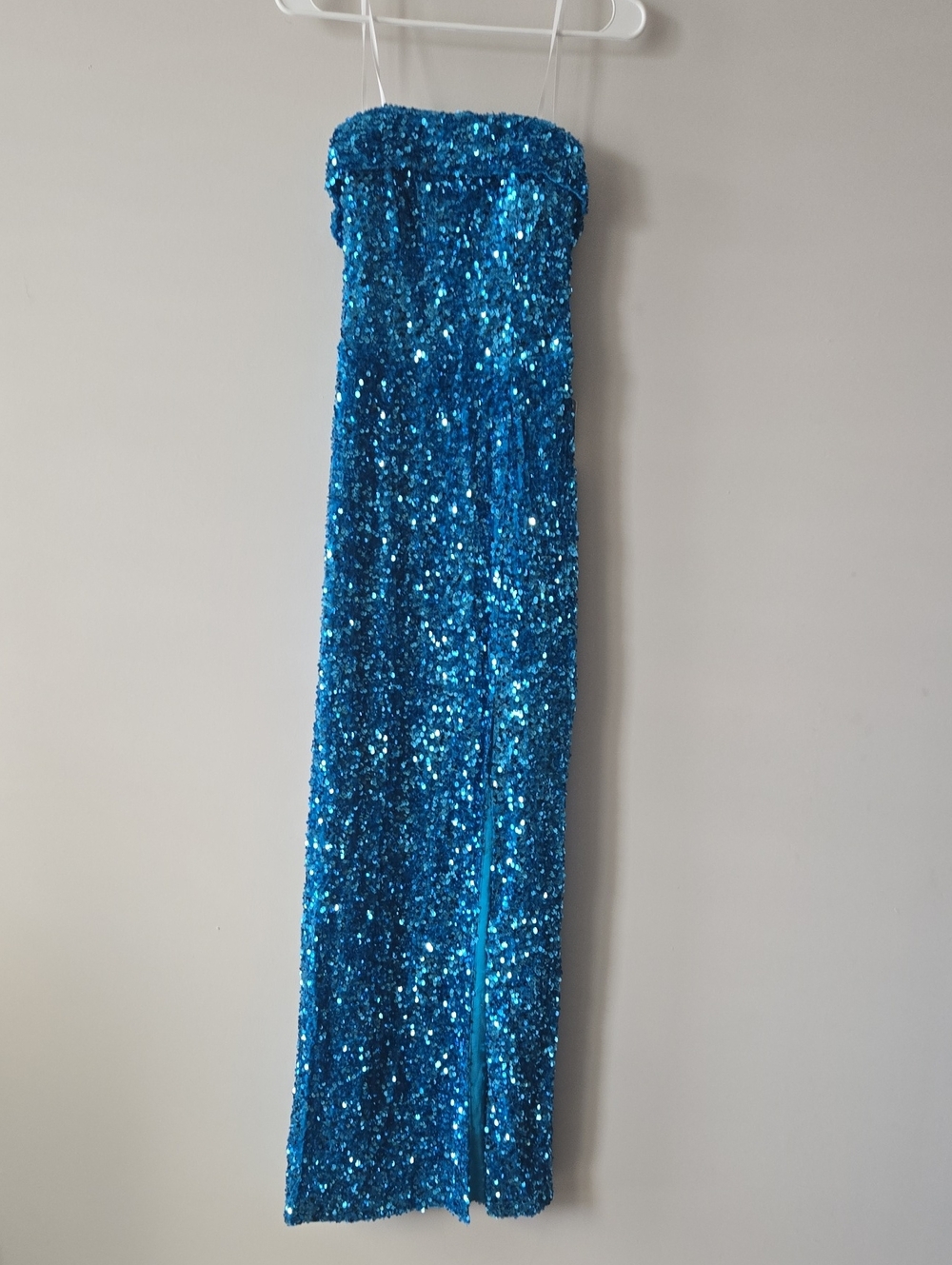 B Darlin Strapless Sequin Maxi In Aqua